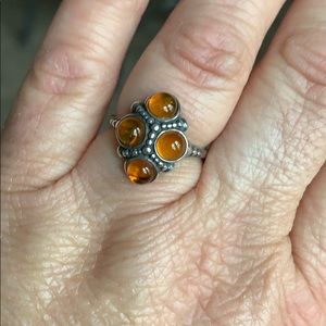Sterling silver and amber ring